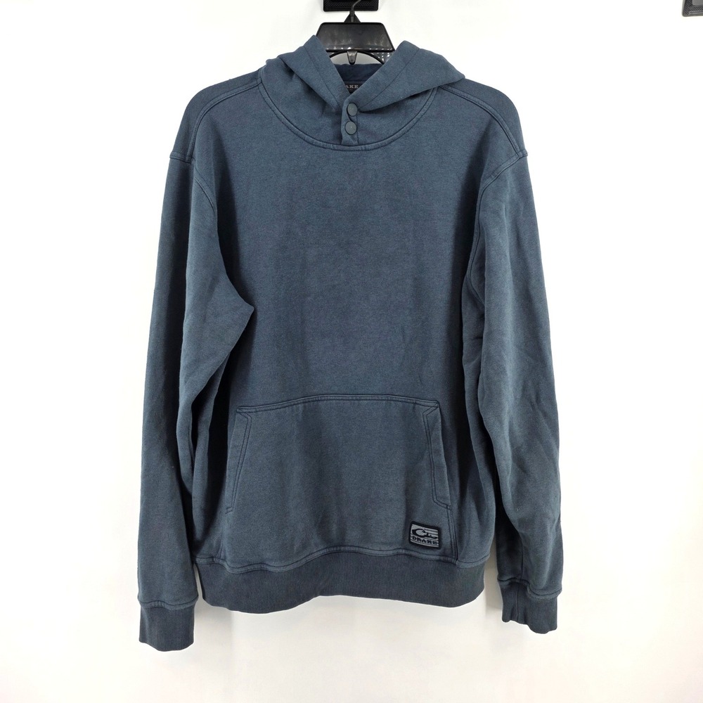 Drake Waterfowl Mens Blue Snap Neck Hoodie Pullover Large Logo Patch Sweatshirt